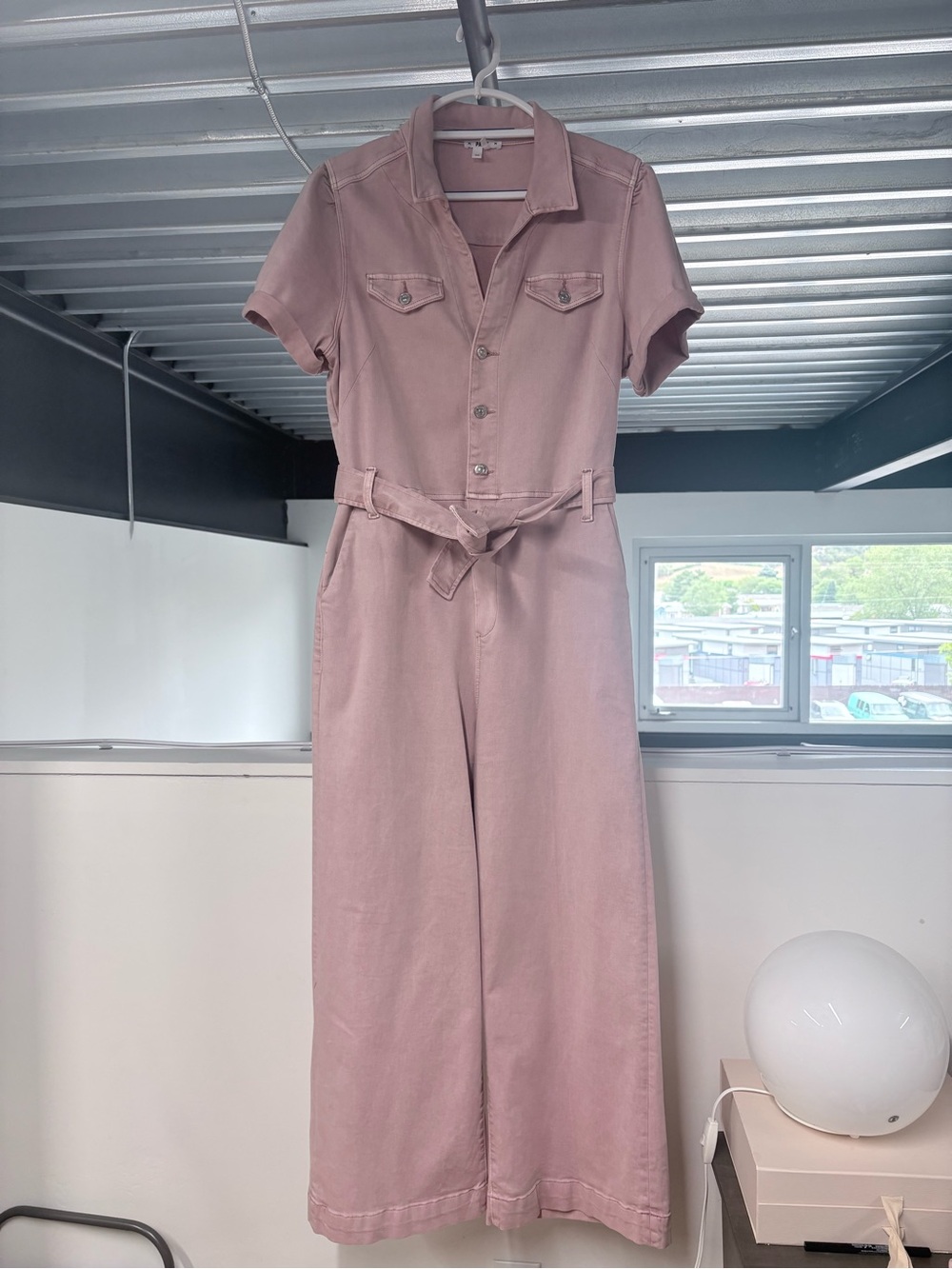 Paige Short-Sleeve Utility Jumpsuit in Dusty Rose